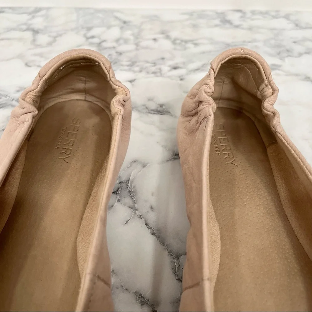 Sperry Thalia Rose leather ballet flat nude blush pink leather bow tie size 10